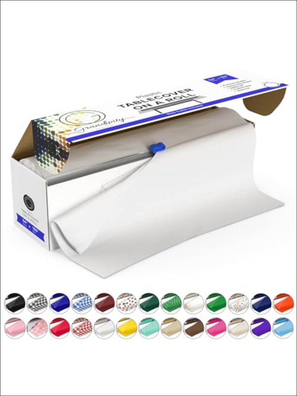 Grandipity Plastic Table Cloth Roll 54in x 100ft Slide Cutter Disposable